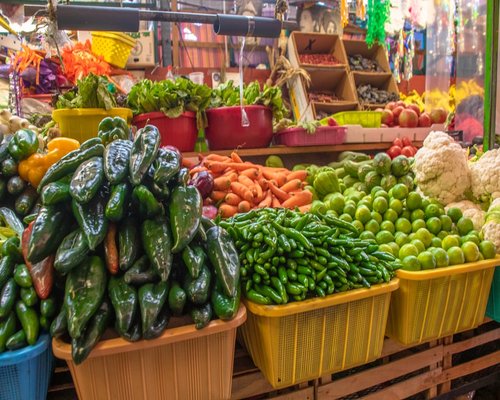 Traditional Mexican market with fresh fruits